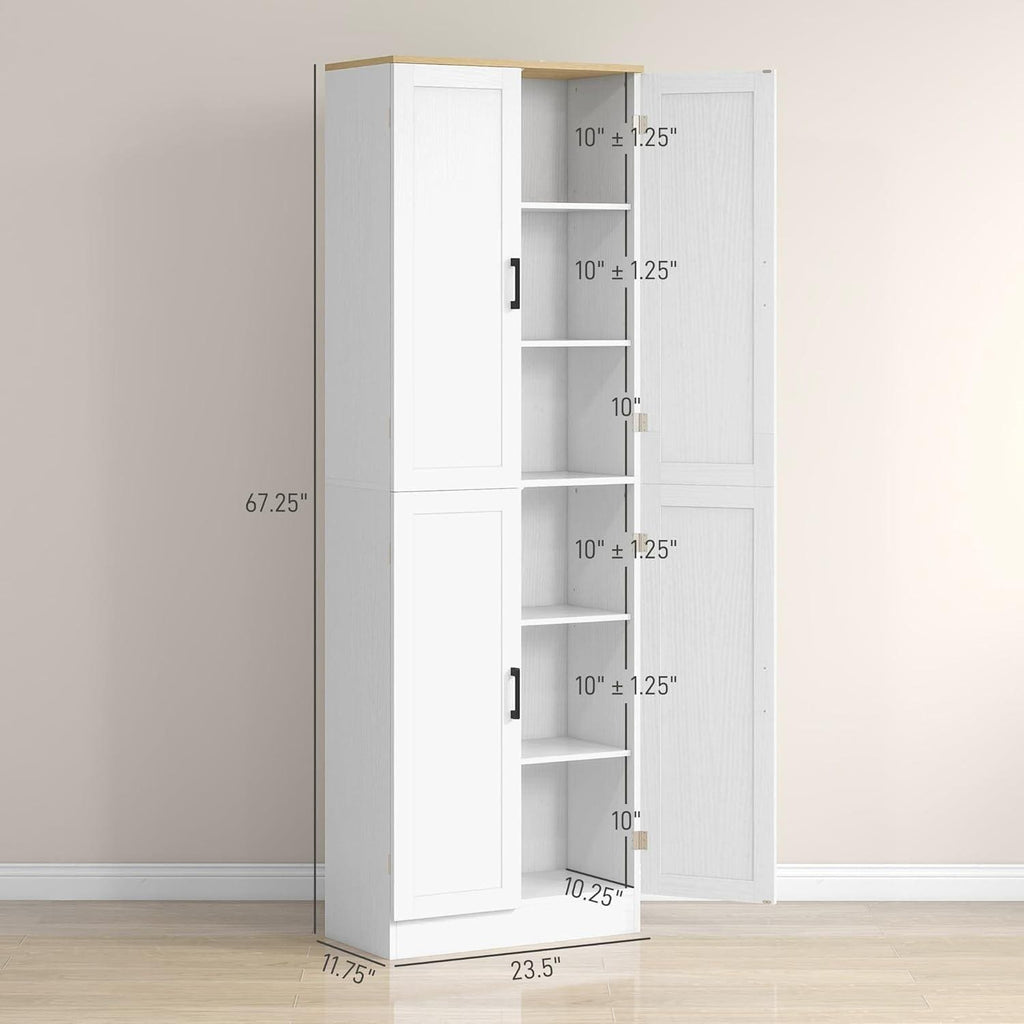 Freestanding Kitchen Pantry Cabinet with 4 Doors, Adjustable Shelves & Spacious Storage, Distressed Gray