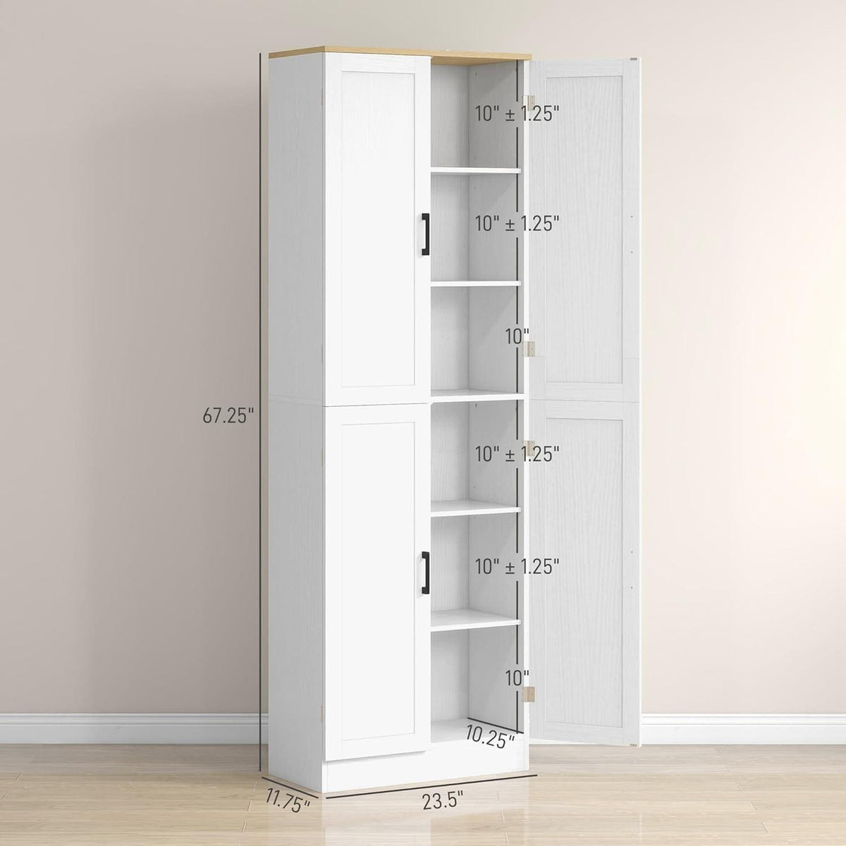 Freestanding Kitchen Pantry Cabinet with 4 Doors, Adjustable Shelves & Spacious Storage, Distressed Gray