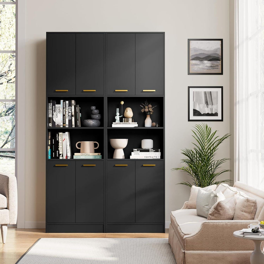 Tall Pantry Cabinet, 4 Doors, Open Countertop, Storage Shelves