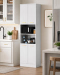 Tall Pantry Cabinet, 4 Doors, Open Countertop, Storage Shelves