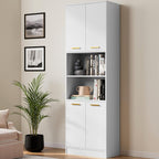 Tall Pantry Cabinet, 4 Doors, Open Countertop, Storage Shelves