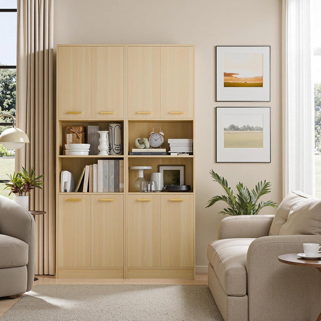 Tall Pantry Cabinet, 4 Doors, Open Countertop, Storage Shelves