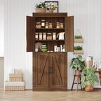 71" Rustic Farmhouse Barn Door Storage Cabinet – Dark Walnut Wood Armoire with 4 Doors
