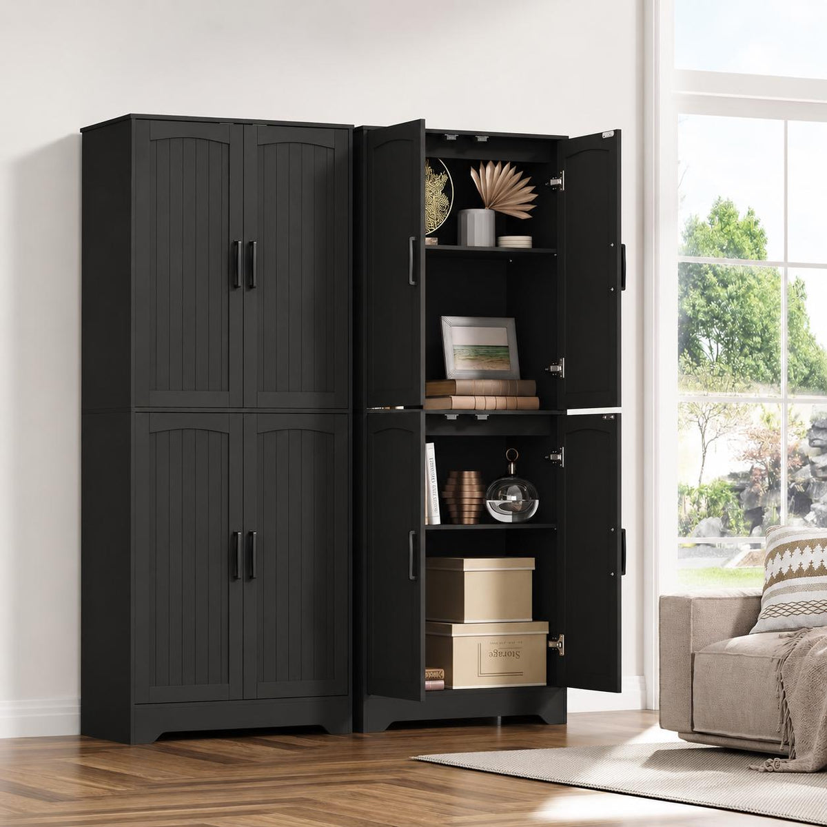 Farmhouse Pantry Storage Cabinet, 71" Tall Kitchen Pantry with Adjustable Shelves & Soft-Close Doors, Freestanding Storage Organizer