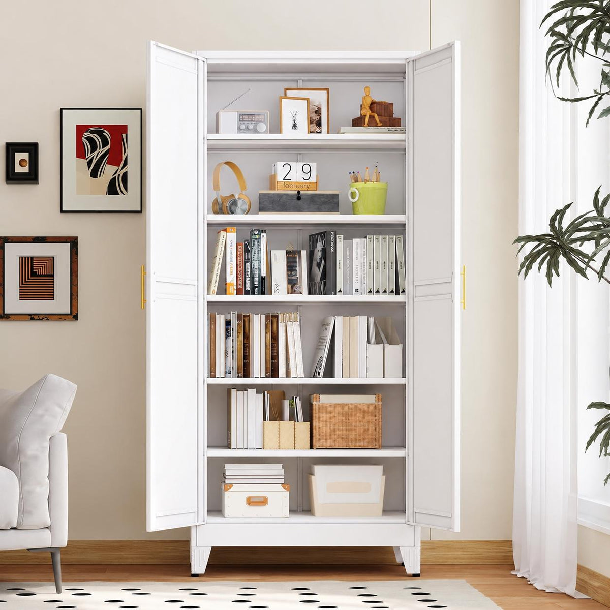 Heavy Duty Steel Storage Cabinet – Lockable Pantry Organizer with Adjustable Shelves