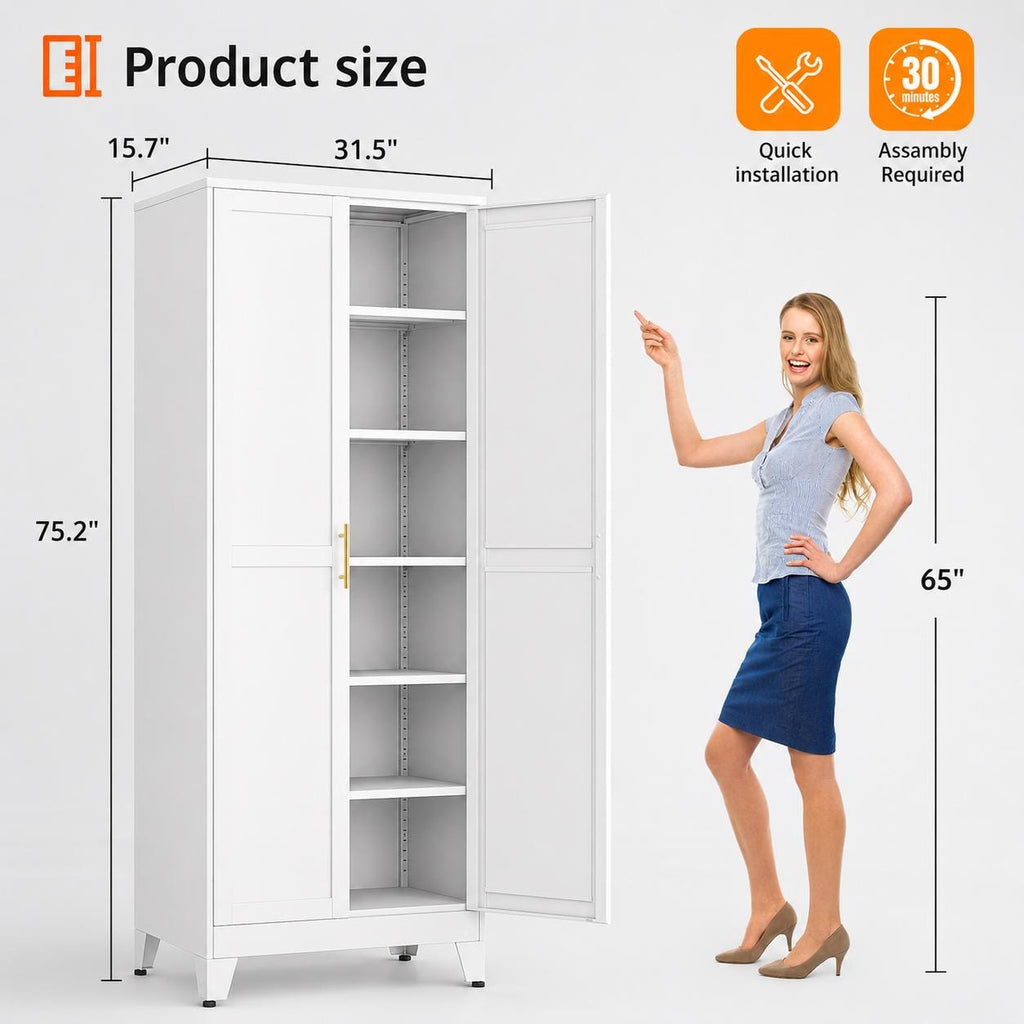 Heavy Duty Steel Storage Cabinet – Lockable Pantry Organizer with Adjustable Shelves