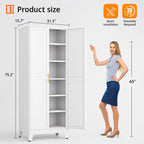 Heavy Duty Steel Storage Cabinet – Lockable Pantry Organizer with Adjustable Shelves