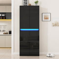 High Gloss LED Pantry Cabinet, Modern Kitchen Storage, 4 Doors, App Controlled Lights