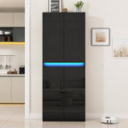 High Gloss LED Pantry Cabinet, Modern Kitchen Storage, 4 Doors, App Controlled Lights