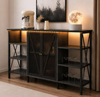 Industrial Coffee Bar Cabinet with LED Lights, Rustic Buffet Storage Sideboard