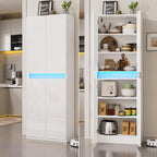 High Gloss LED Pantry Cabinet, Modern Kitchen Storage, 4 Doors, App Controlled Lights