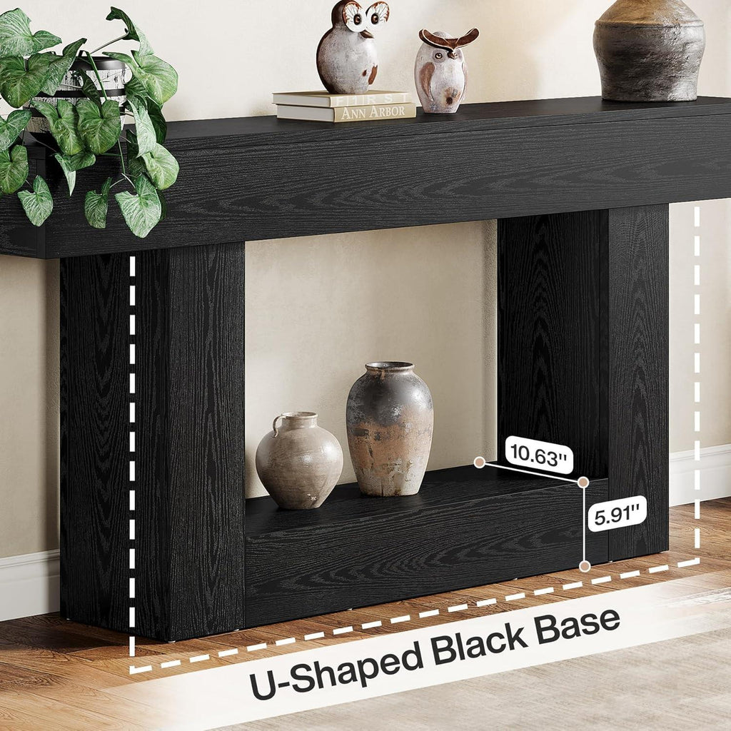 Farmhouse Console Table, Rustic Wood Entryway Sofa Table, U-Shaped Base Storage