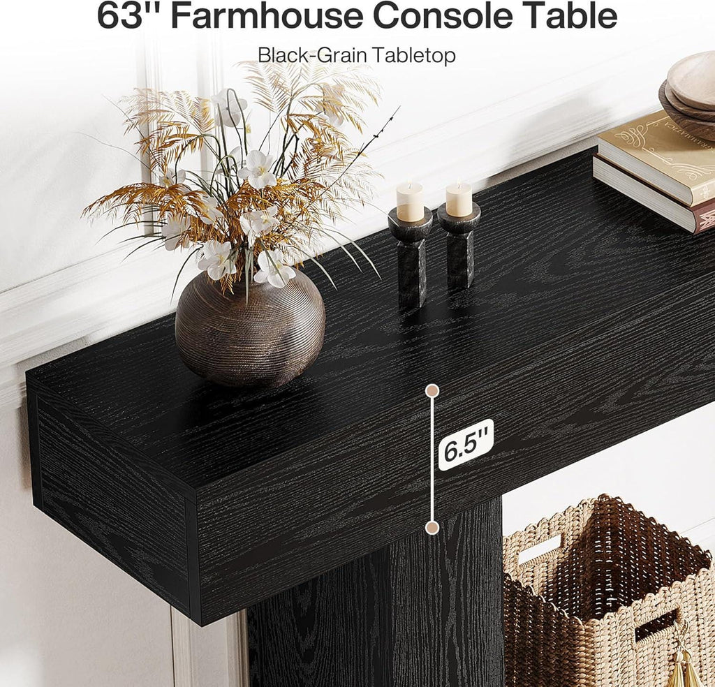 Farmhouse Console Table, Rustic Wood Entryway Sofa Table, U-Shaped Base Storage