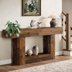 Farmhouse Console Table, Rustic Wood Entryway Sofa Table, U-Shaped Base Storage