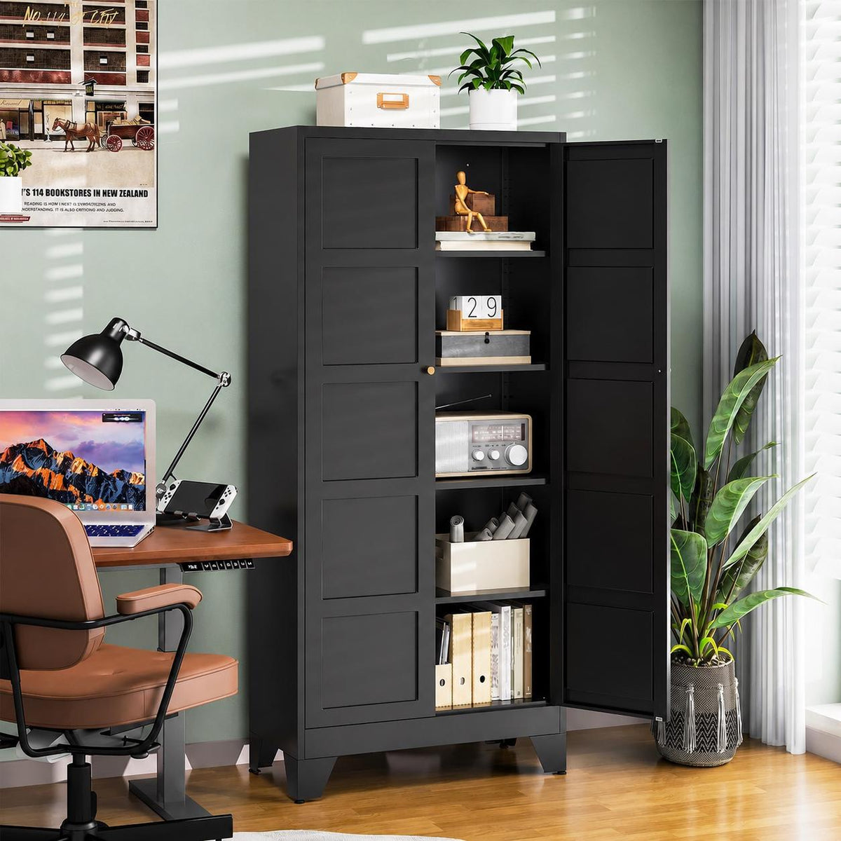 71” Tall Metal Storage Cabinet with 2 Doors & 4 Shelves – Heavy-Duty Kitchen Pantry Organizer for Dining Room, Bathroom Home Storage