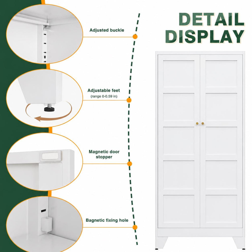 71” Tall Metal Storage Cabinet with 2 Doors & 4 Shelves – Heavy-Duty Kitchen Pantry Organizer for Dining Room, Bathroom Home Storage