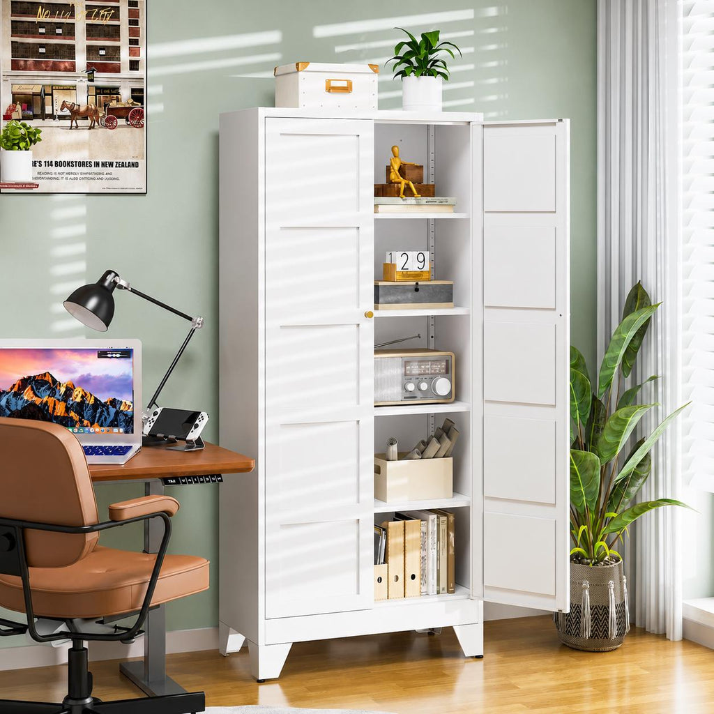 71” Tall Metal Storage Cabinet with 2 Doors & 4 Shelves – Heavy-Duty Kitchen Pantry Organizer for Dining Room, Bathroom Home Storage
