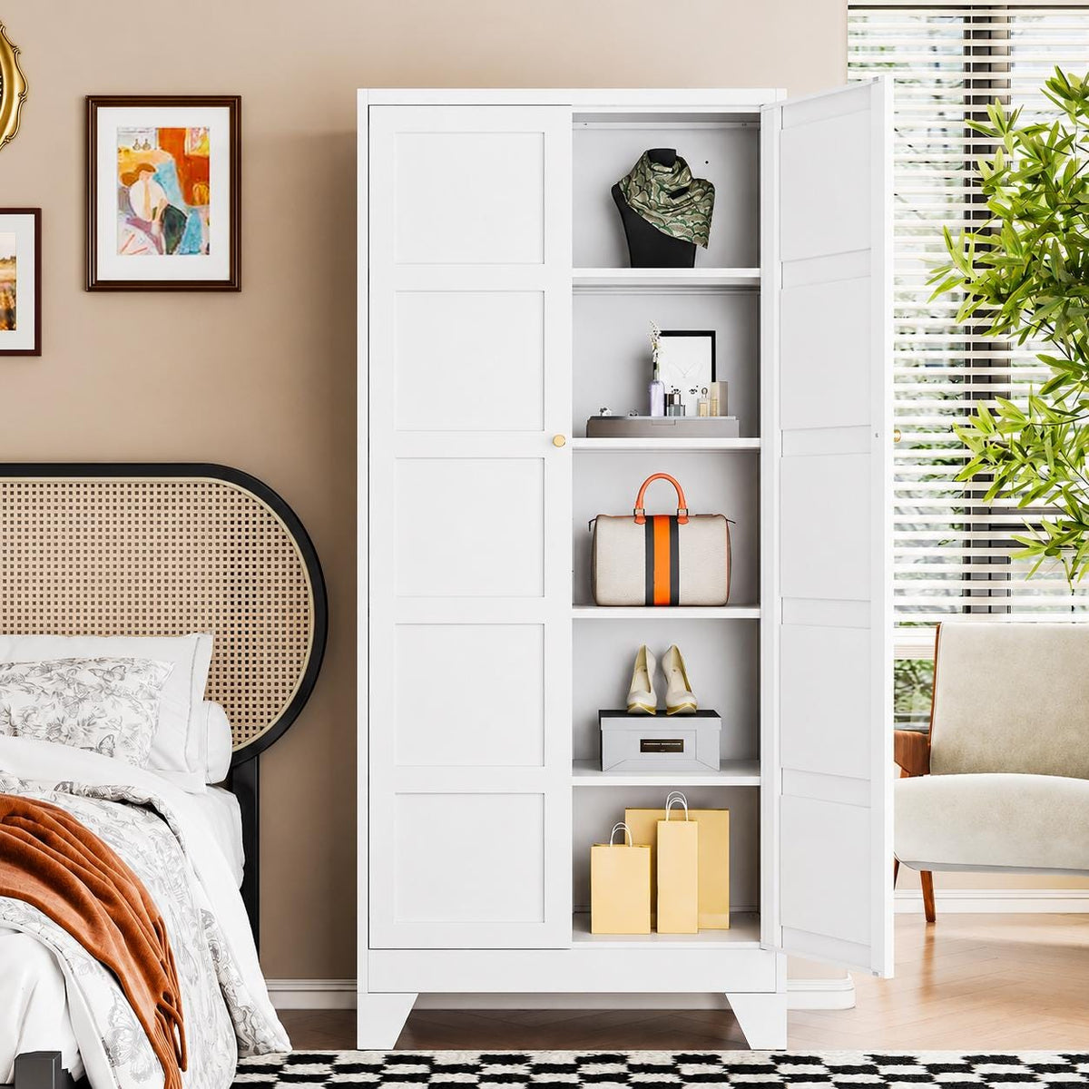 71” Tall Metal Storage Cabinet with 2 Doors & 4 Shelves – Heavy-Duty Kitchen Pantry Organizer for Dining Room, Bathroom Home Storage