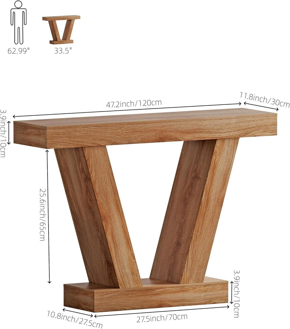 Farmhouse V-Shaped Console Table, Light Oak Entryway Sofa Table