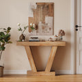 Farmhouse V-Shaped Console Table, Light Oak Entryway Sofa Table