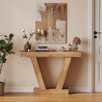 Farmhouse V-Shaped Console Table, Light Oak Entryway Sofa Table
