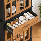 71" Tall Kitchen Pantry Cabinet with Glass Doors & Drawer – Freestanding Food Storage Cabinet with Adjustable Shelves