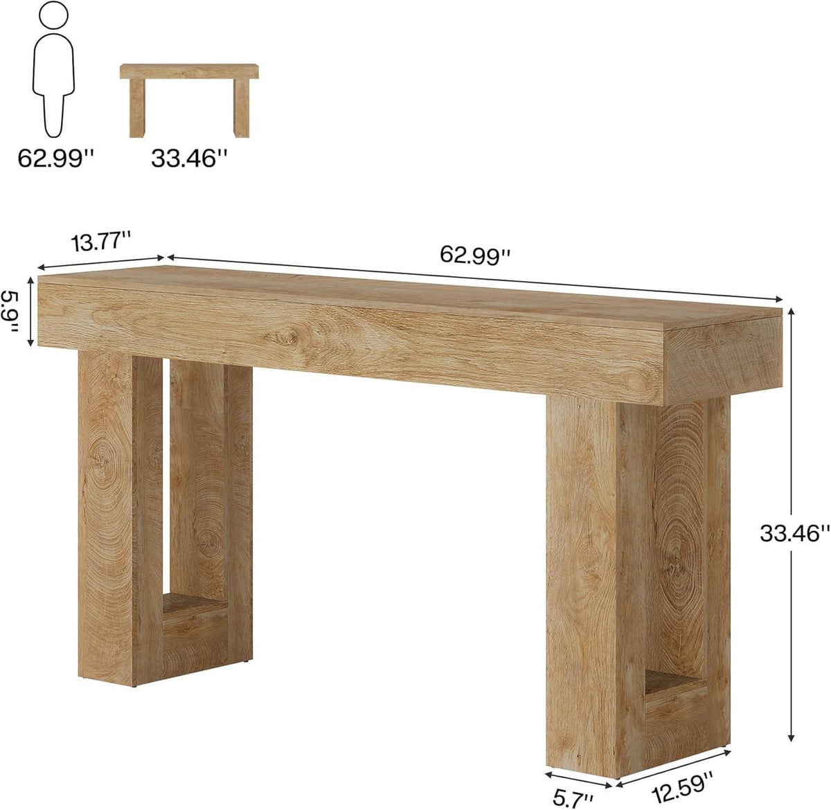 63-Inch Farmhouse Console Table, Rustic Wooden Sofa Table, Entryway Hallway Furniture