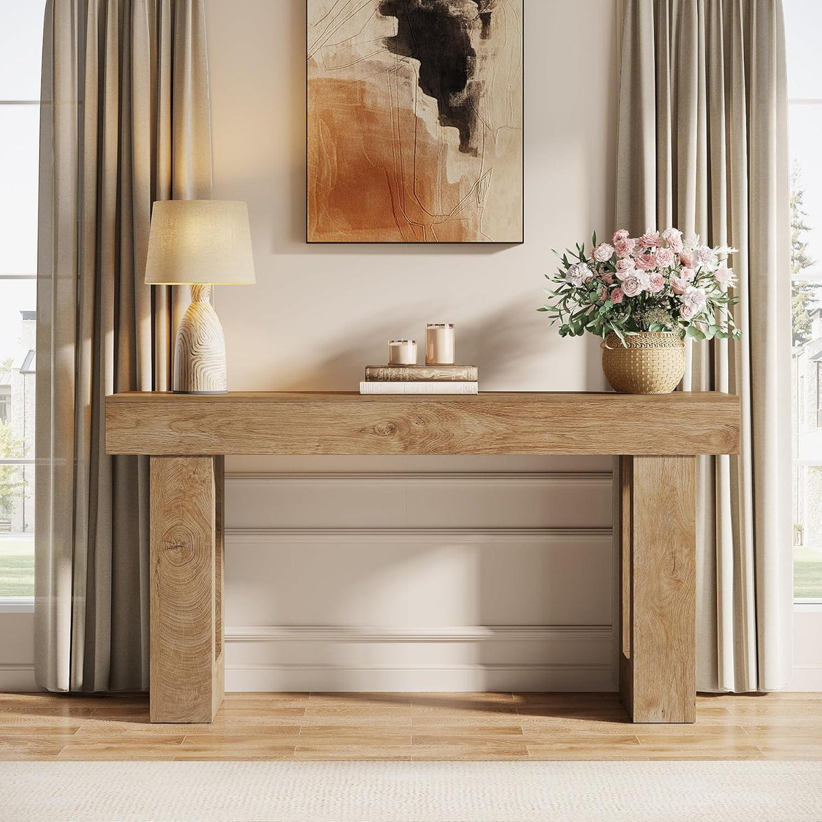 63-Inch Farmhouse Console Table, Rustic Wooden Sofa Table, Entryway Hallway Furniture