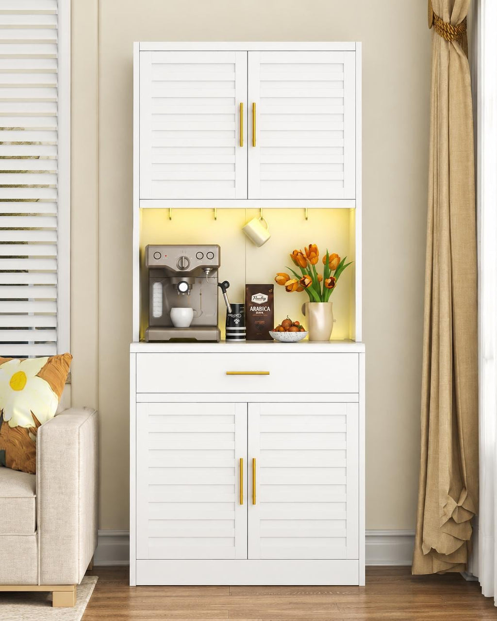 71" Tall Metal Kitchen Pantry Cabinet with Drawer, Wide Storage Cabinet with 4 Doors & Adjustable Shelves, Buffet Sideboard Hutch