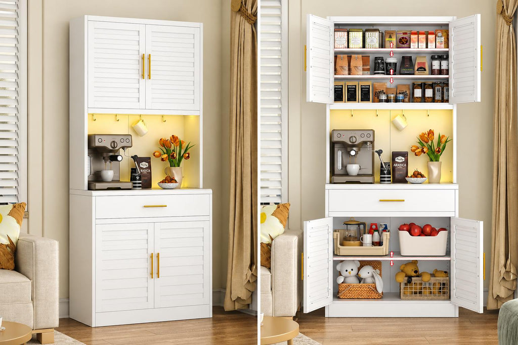 71" Tall Metal Kitchen Pantry Cabinet with Drawer, Wide Storage Cabinet with 4 Doors & Adjustable Shelves, Buffet Sideboard Hutch