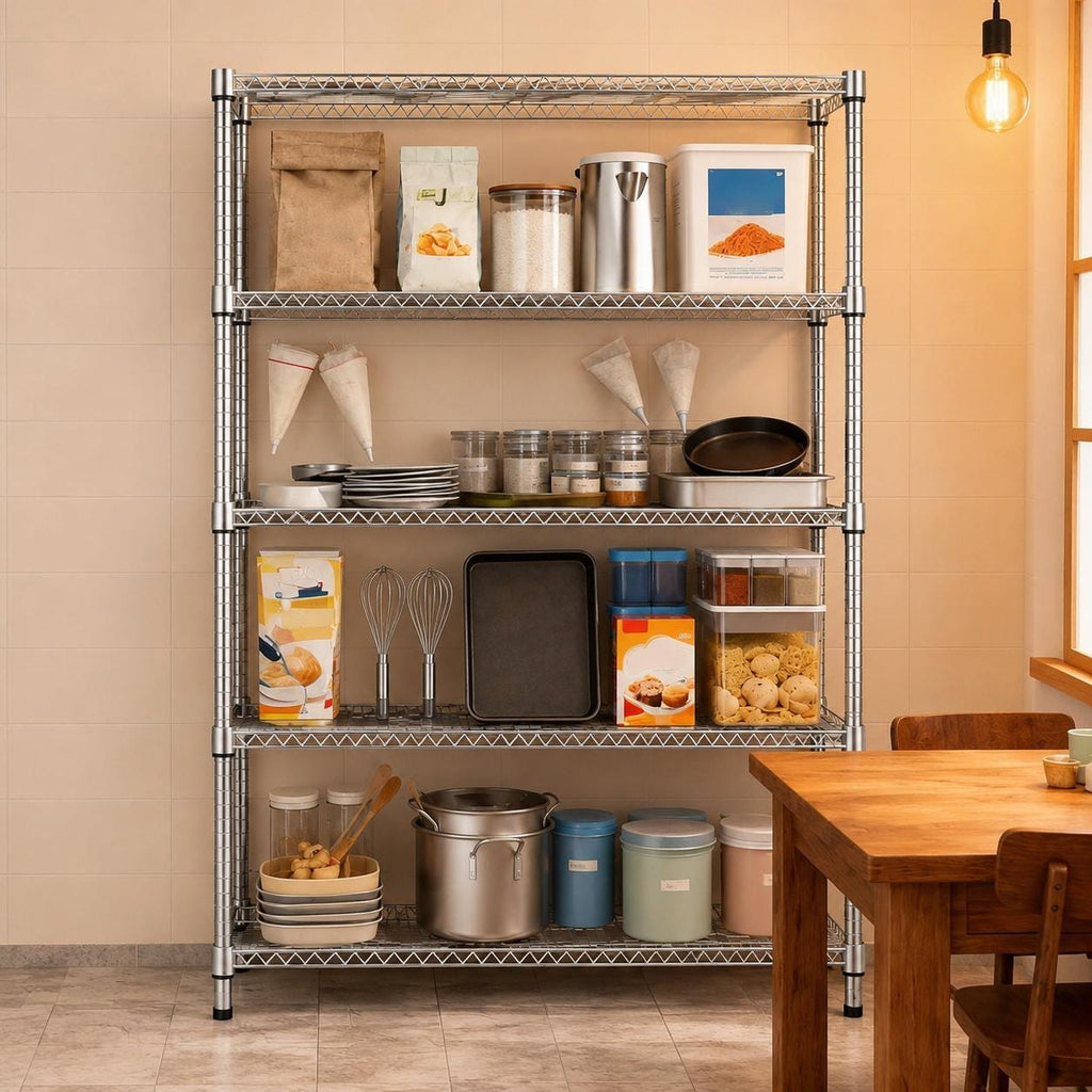 Heavy Duty 5-Tier Metal Storage Shelf | Adjustable Carbon Steel Shelving Unit