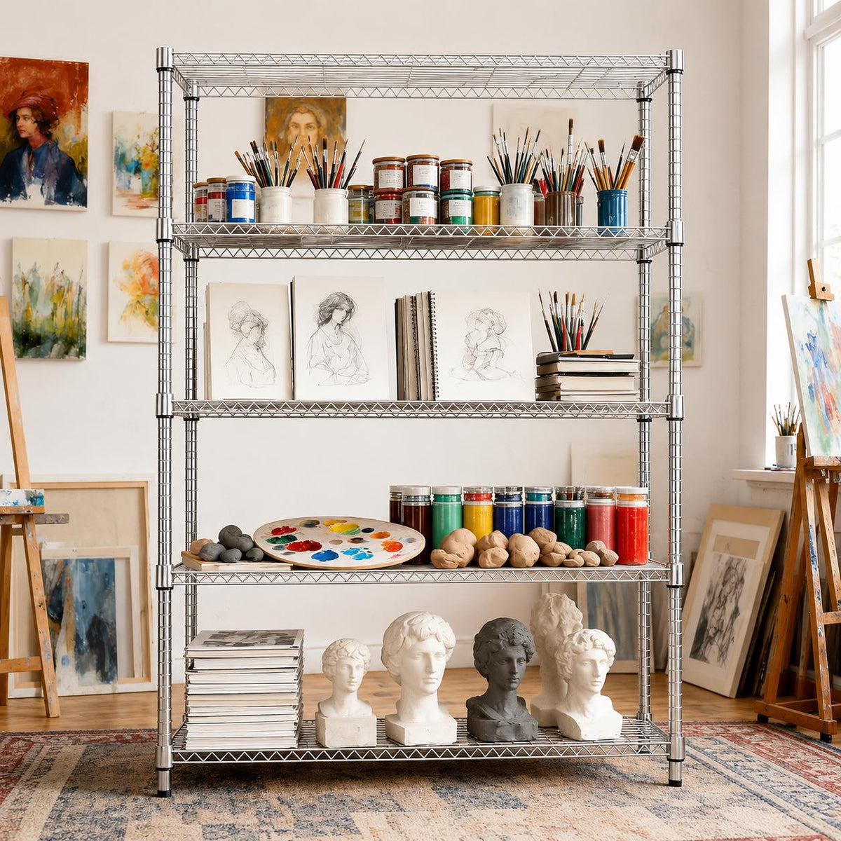 Heavy Duty 5-Tier Metal Storage Shelf | Adjustable Carbon Steel Shelving Unit