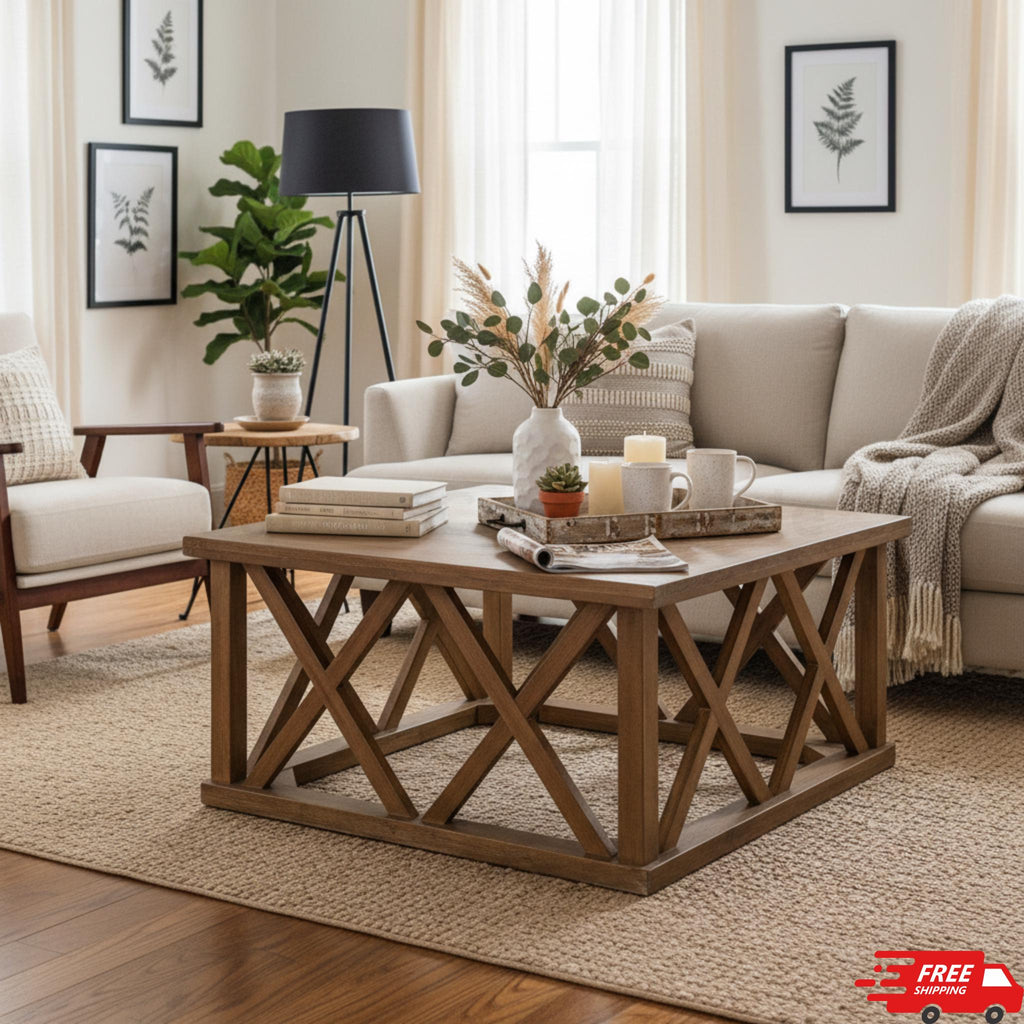Solid Wood Farmhouse Square Coffee Table