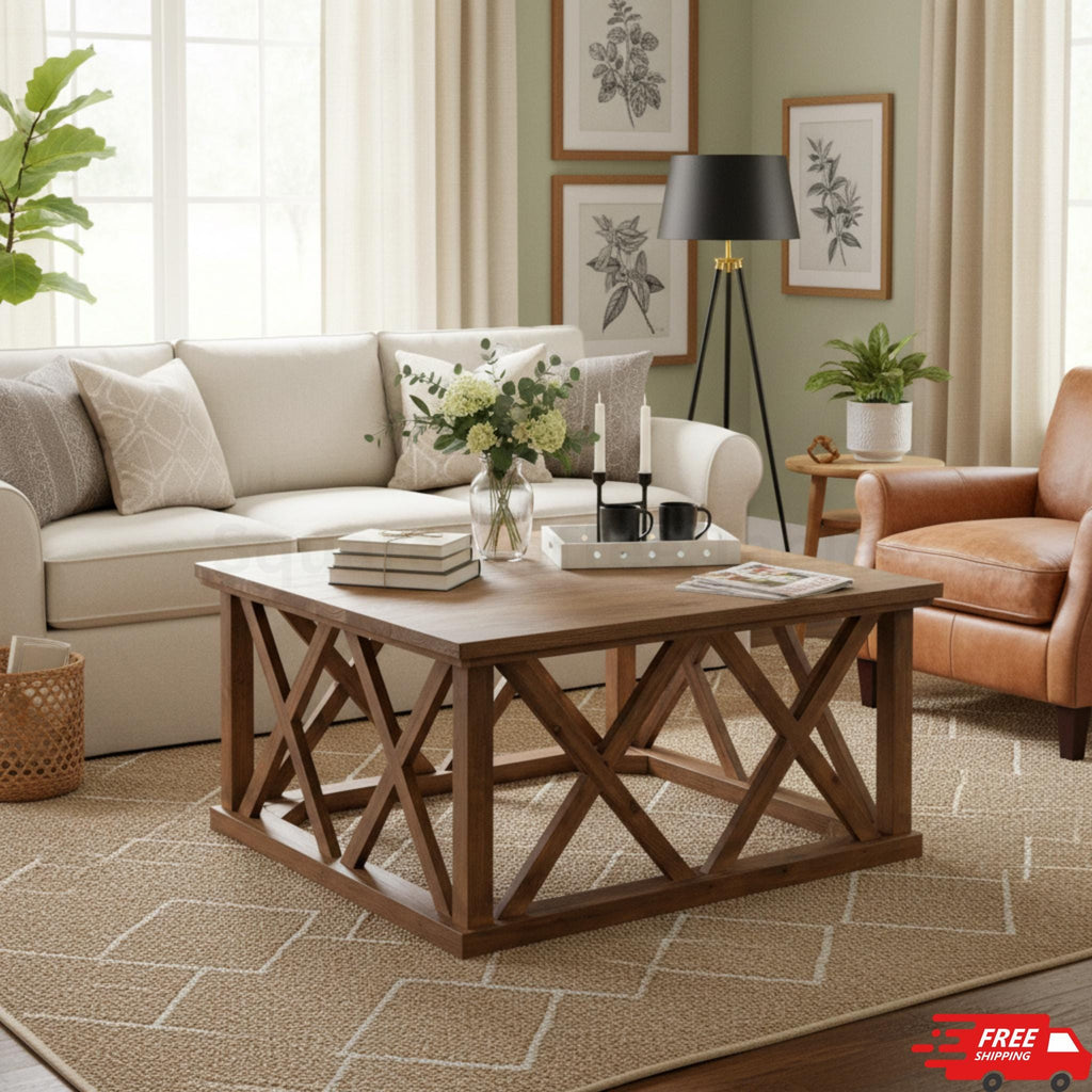 Solid Wood Farmhouse Square Coffee Table