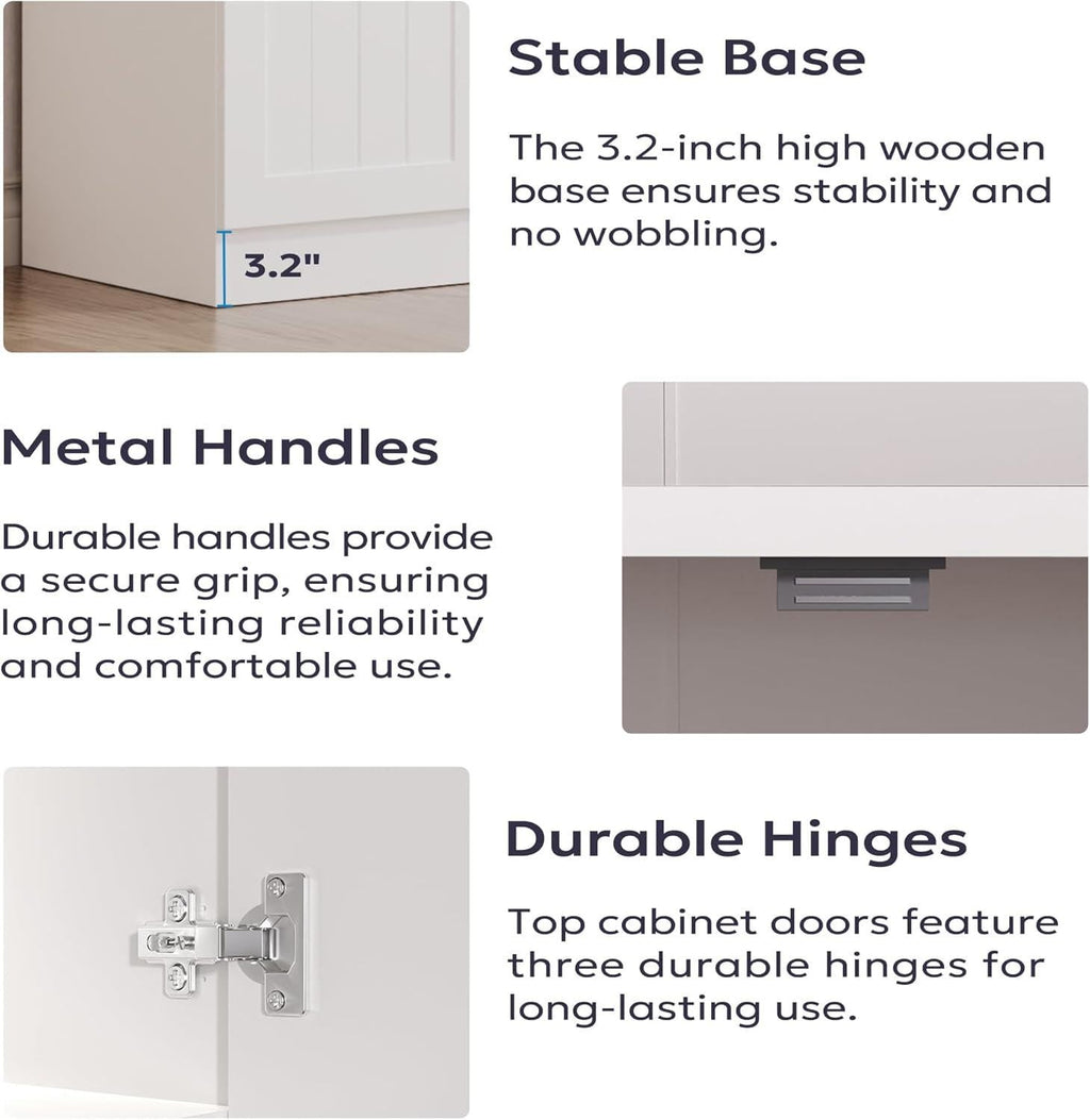 Farmhouse Pantry Cabinet with Charging Station, Microwave Stand, Storage Hutch
