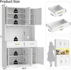 71" Kitchen Pantry Cabinet with Adjustable Shelves, Microwave Stand, 2 Drawers & Large Storage, White