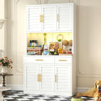 71" Kitchen Pantry Cabinet with Adjustable Shelves, Microwave Stand, 2 Drawers & Large Storage, White
