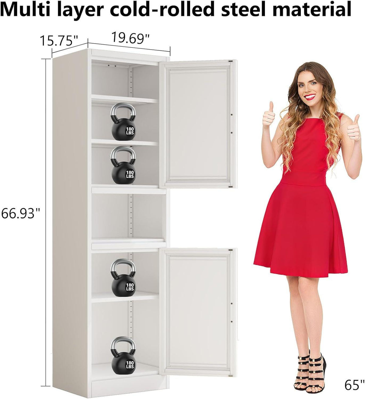 67" Tall Metal Storage Cabinet with Adjustable Shelves, Narrow Freestanding Pantry Cabinet for Bathroom, Kitchen & Entryway