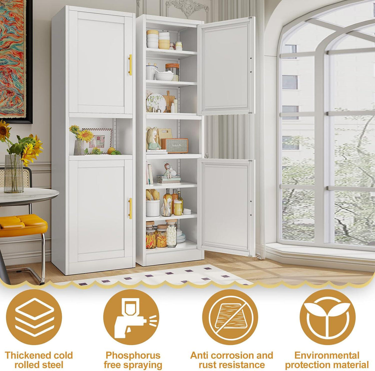 67" Tall Metal Storage Cabinet with Adjustable Shelves, Narrow Freestanding Pantry Cabinet for Bathroom, Kitchen & Entryway