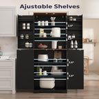 Farmhouse Kitchen Pantry Cabinet, Black Freestanding Storage Cupboard, Adjustable Shelves