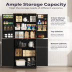 Farmhouse Kitchen Pantry Cabinet, Black Freestanding Storage Cupboard, Adjustable Shelves