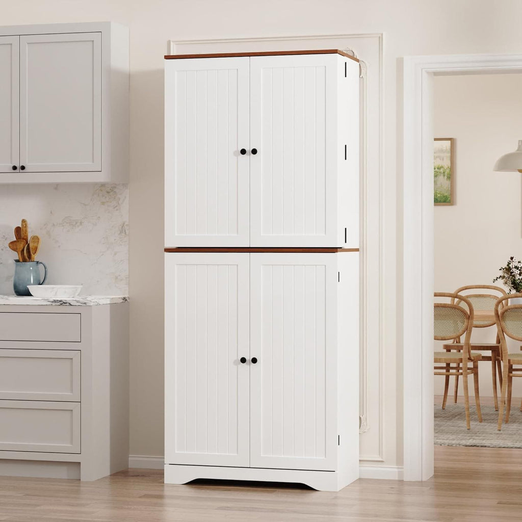 Farmhouse Kitchen Pantry Cabinet, Black Freestanding Storage Cupboard, Adjustable Shelves