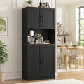 71" Farmhouse Kitchen Pantry Cabinet with Adjustable Shelves & Hanging Storage, Freestanding Cupboard, Rustic Black