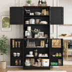 71" Farmhouse Kitchen Pantry Cabinet with Adjustable Shelves & Hanging Storage, Freestanding Cupboard, Rustic Black