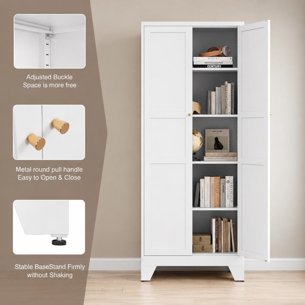 Heavy Duty Steel Storage Cabinet, Adjustable Shelves, Double Door Organizer