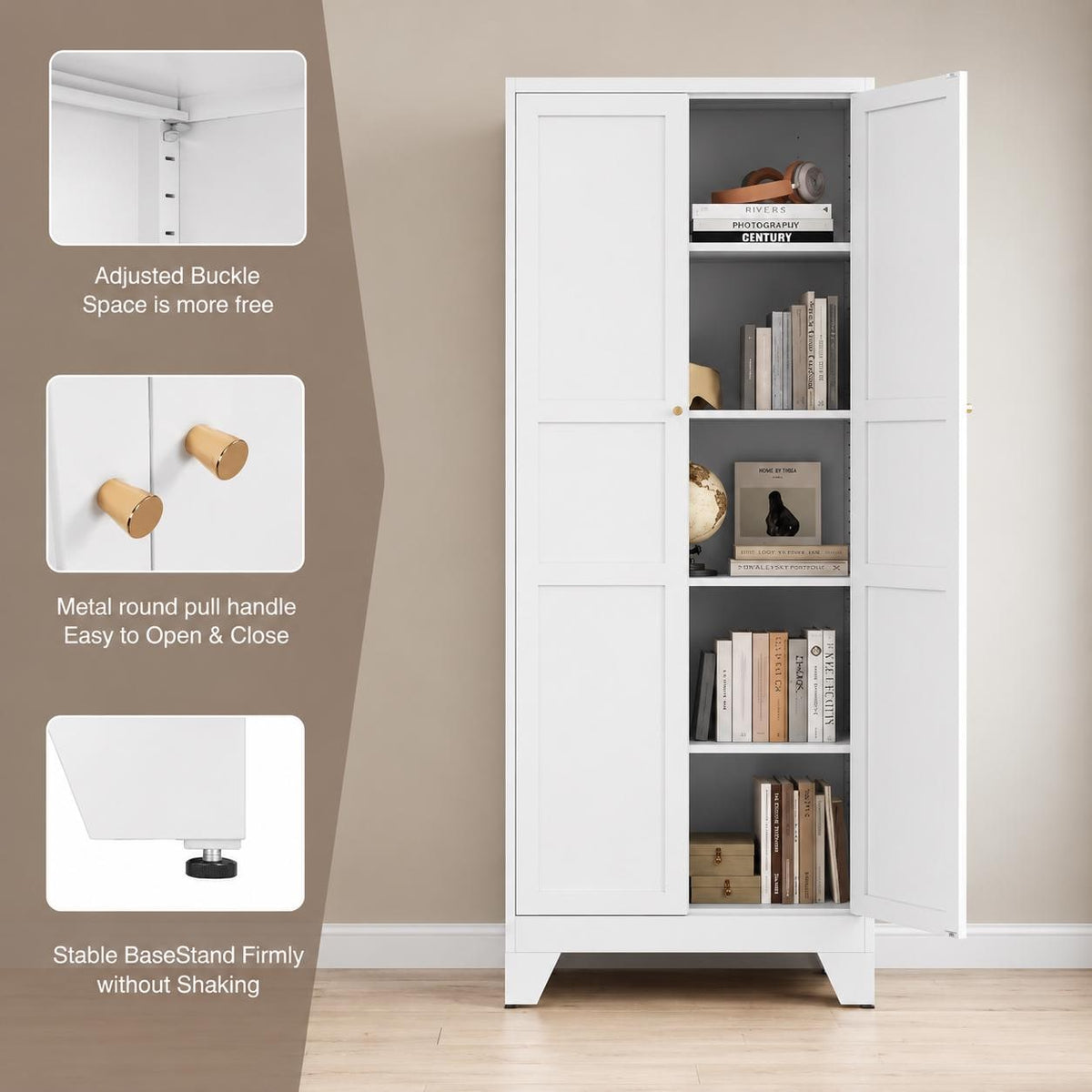 Heavy Duty Steel Storage Cabinet, Adjustable Shelves, Double Door Organizer