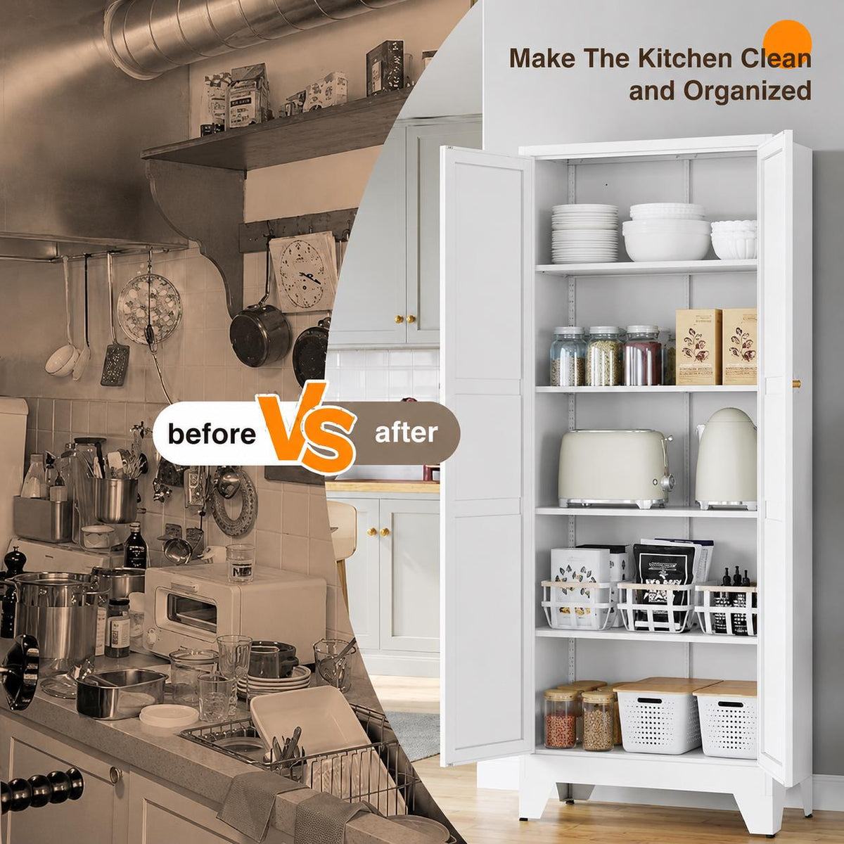 Heavy Duty Steel Storage Cabinet, Adjustable Shelves, Double Door Organizer