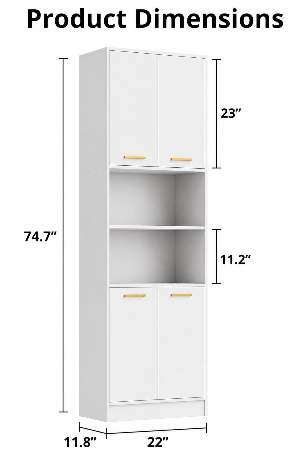 Modern Kitchen Pantry Cabinet with Open Shelves, 4-Door Storage Organizer, Tall Freestanding Bookcase Cabinet for Kitchen,