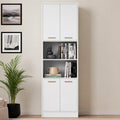 Modern Kitchen Pantry Cabinet with Open Shelves, 4-Door Storage Organizer, Tall Freestanding Bookcase Cabinet for Kitchen,