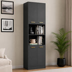 Modern Kitchen Pantry Cabinet with Open Shelves, 4-Door Storage Organizer, Tall Freestanding Bookcase Cabinet for Kitchen,